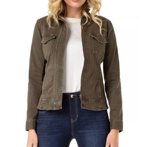 LIVERPOOL LOS ANGELES Stylish Casual Denim Army Green Utility Stretchy Jacket S